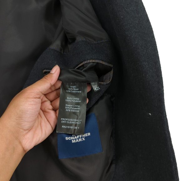 Hart Schaffner Marx Men's 42 L Top Coat Gray Long Single Breasted Cashmere Wool - Picture 7 of 10